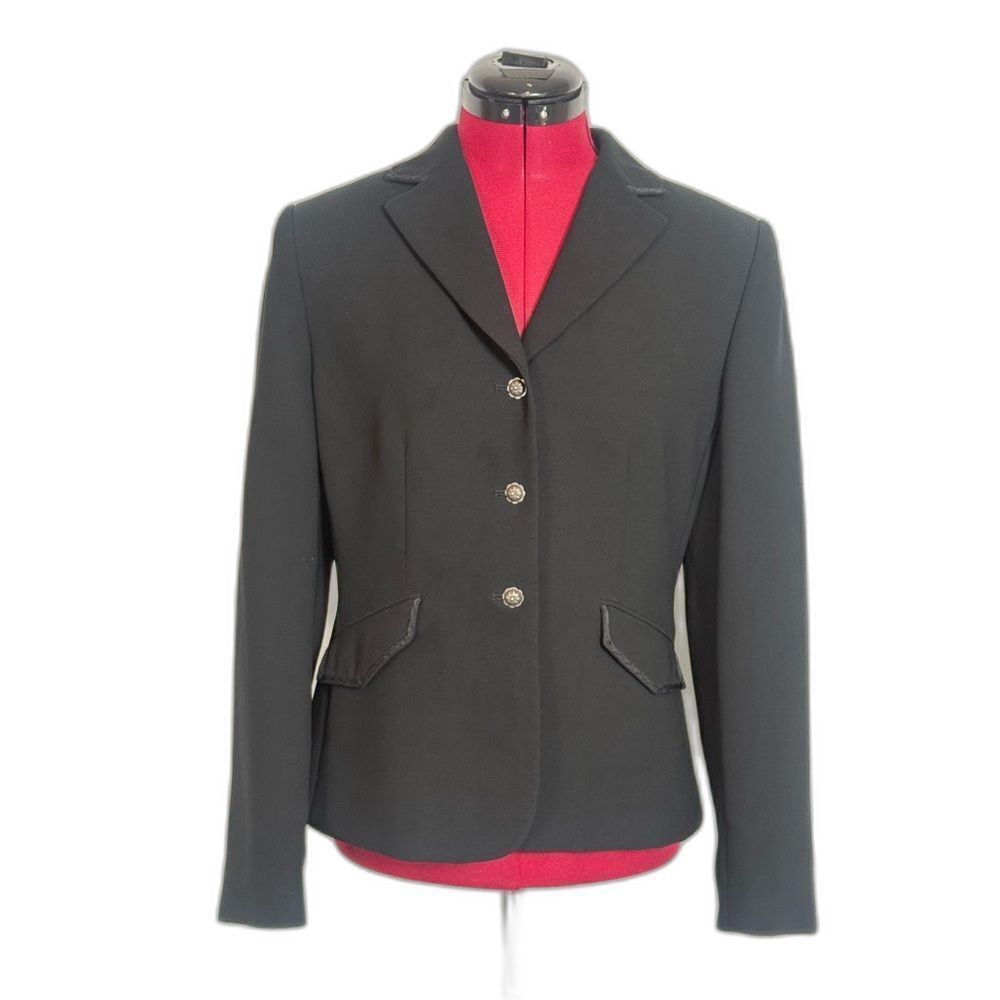 Tahari ASL Blazer Women’s Size 8P Black Trim Detail Silver Buttons Pockets